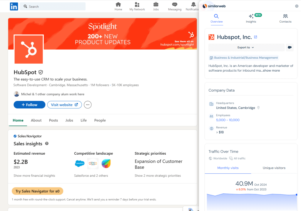 Similarweb's Sales Intelligence extension