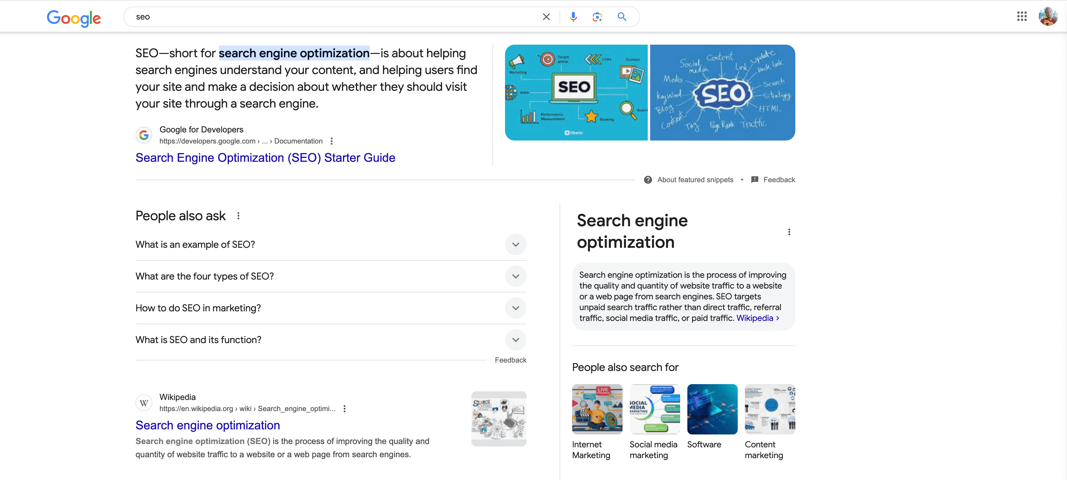 Organic search results