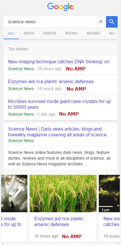 Science Carousels on Mobile - Non-AMP