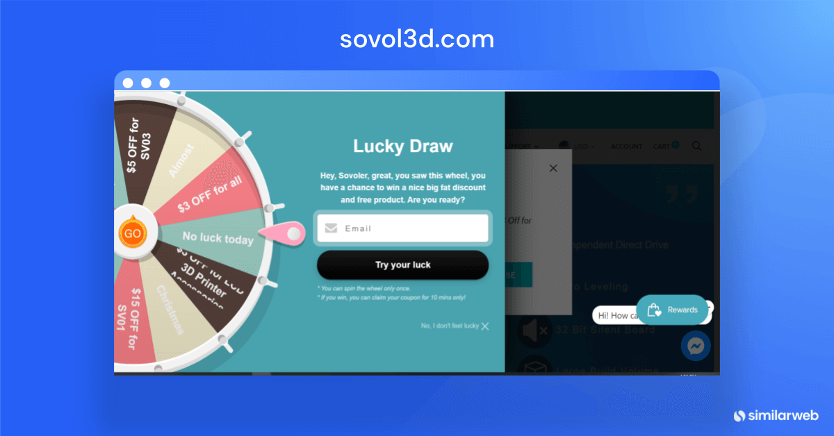 Pop-up invitation to a raffle by sovol3d.com