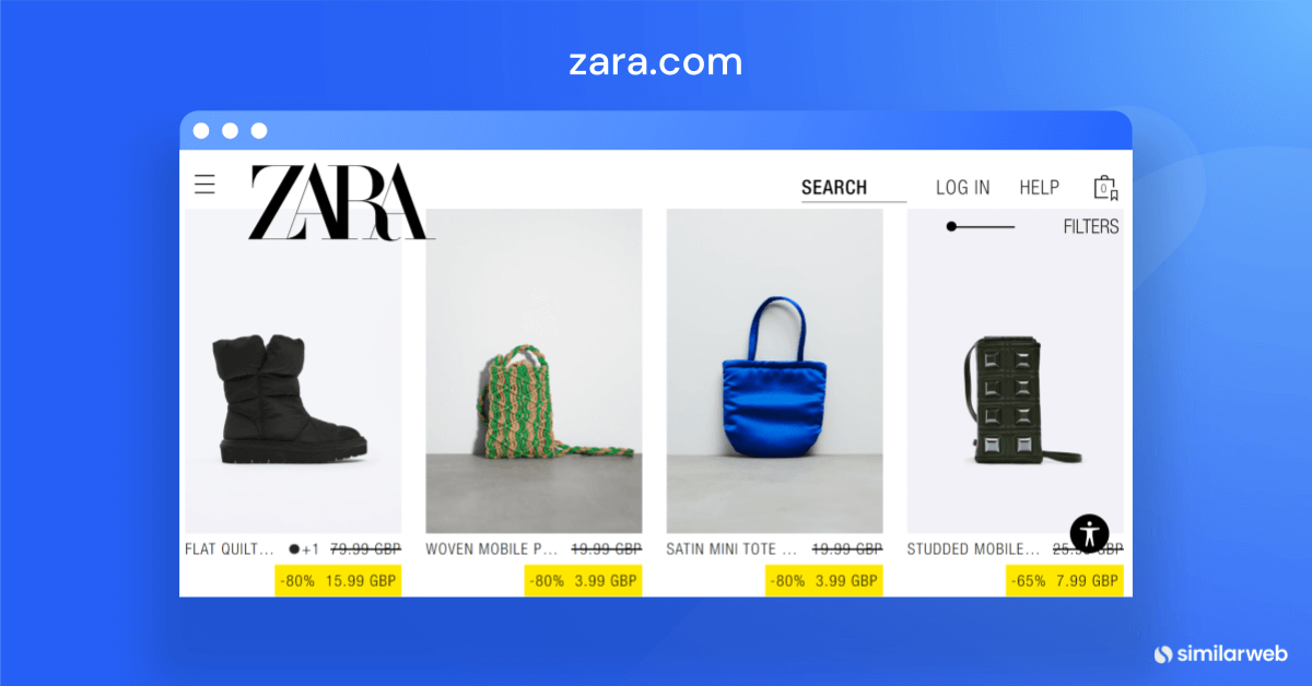 Discount display on products Zara.com