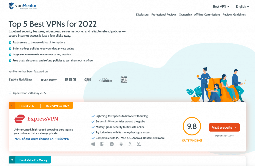 Example of a review affiliate: vpnMentor