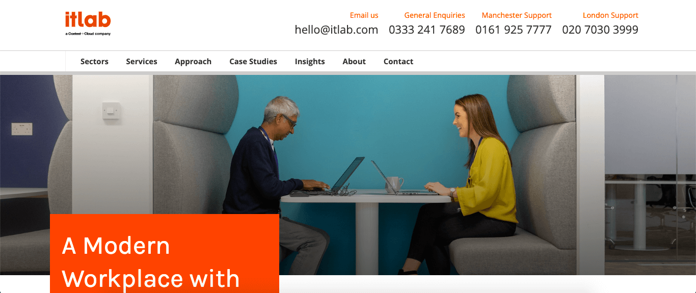 Itlab’s pillar page on a modern workplace.