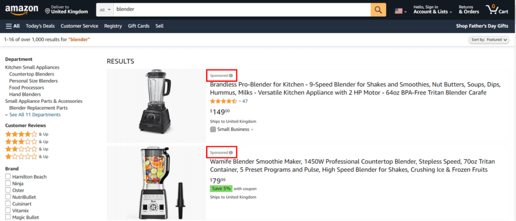 An example of sponsored content on Amazon that’s part of a paid campaign.