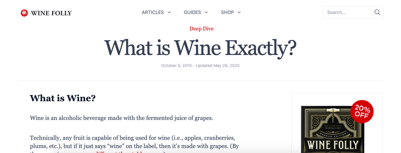 Wine Folly’s pillar page: What is wine?