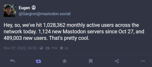 Eugen Rochko, founder and CEO of Mastodon statement